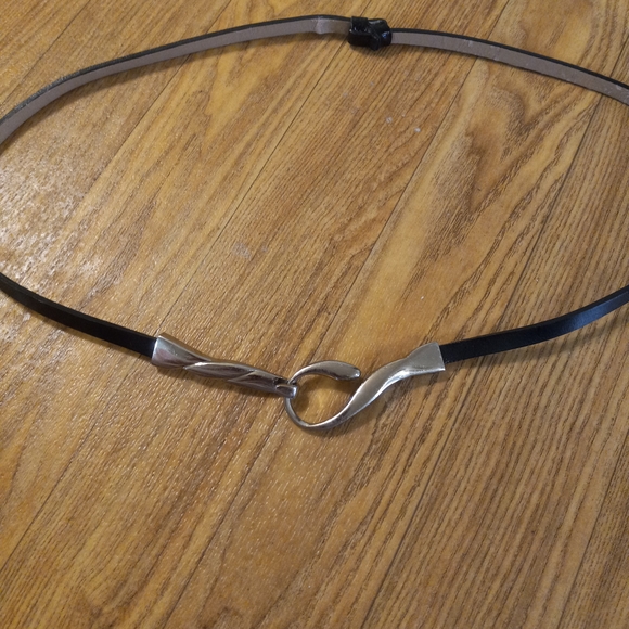 EXPRESS Belt split Leather Black and Silver S,M APPROX. 39" - Picture 1 of 1